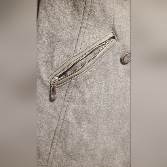 Vince Camuto Faux Leather Trim Double Breasted Wool Military Coat M - Picture 7 of 10